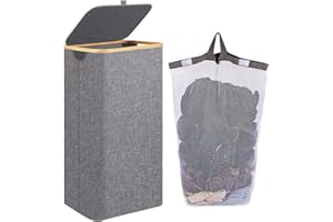 Gabrella 110L laundry Basket with Lid, Washing Foldable Baskets, Large Foldable laundry bin Organizer with Removable and Washable Inner Bag, for Bedroom, Laundry Room, Bathroom