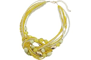 Bocar Manufacturing Statement-Halskette, mehrlagig, Rocailles-Perlen in Aquamarin, antikgoldene Akzente