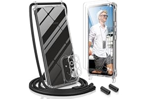 UYMO Funda con Cuerda para Samsung Galaxy A53 5G, Case para Anti-Caída con Cordón, Correa Colgante Ajustable Collar Correa de Cuello Cadena Cover, con 2 Protector de Pantalla，Negro