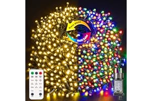 ‎GLOBALINK GlobaLink Oświetlenie bożonarodzeniowe na zewnątrz, 500 m, LED 500 diod, ciepła biel i kolorowe, 11 trybów z pilotem zdalnym i timerem, 4 w 1