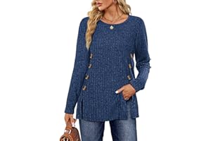 Sampeel Women's Long Sleeve Tops Jumpers Symmetrical Button Down Collar Slimming Striped Design Lightweight Sweatshirt