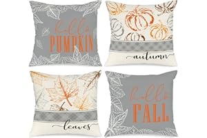 Benjia 40 x 40 jesienne poszewki na poduszki, zestaw 4 szt., Hello Dynia, dekoracyjne wakacje, 40 x 16 cm, jesienne poszewki na poduszki, na Święto Dziękczynienia, do wewnątrz, do domu, sypialni,