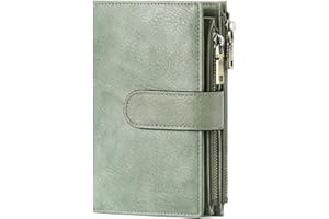 GOIACII Leather Purses for Women, Bifold Compact Womens Wallet with RFID Blocking, Medium Ladies Purse Credit Card Wallet with 16 Card Slots and Zip Coin Pocket