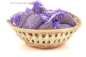 Flowers Story - Set di 15 bustine di lavanda bio della Provenza, sacchetti realizzati in organza, fantastico articolo per matrimoni, battesimi, ogni busta contiene 10 grammi di lavanda bio commestibile proveniente da Aix en Provence, peso totale: 150 g Violet