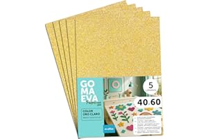 Fogli di Gomma Eva Colorata Glitterata, Gomma Crepla per Scrapbooking, Scuola, Cartoncini Creativi, Lavoretti, Torte Scenografiche, Scuola o Progetti Artistici 40x60cm m-office (Oro chiaro, 5uds)