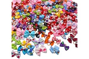 HOLLIHI Lot de 50 Nœuds de Ruban Gros Grain avec Élastiques en Caoutchouc Accessoires de Toilettage pour Chiens Chats à Poils Longs