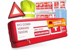 PURAHELP 3-en-1 Kit Securite Voiture - Avec Triangle Voiture, Gilet Jaune et Trousse Premier Secours - Conforme Norme DIN 13164 - Triangle de Signalisation Voiture - Triangle et Gilet Jaune pour Voiture