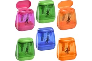 LZZAZ® Pencil sharpeners [Pack of 6 &12 ], Double Hole (6-8mm & 9-12mm) Manual Pencil Sharpener with Container for Kids, Adults & Artists (6)