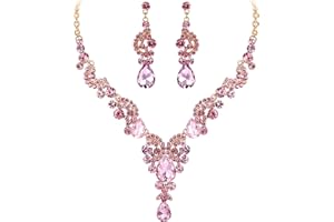 EVER FAITH Set Gioielli Donna, Rhinestone Cristallo Sposa Floreale Onda a Goccia Collana Orecchini Set