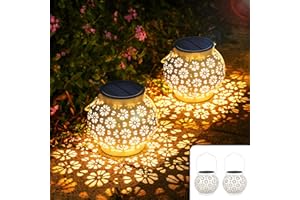JOYCREATOR Latarnie solarne, 2 sztuki, wodoszczelne metalowe diody LED IP65, żywotność 10 h, do zawieszenia na zewnątrz, dekoracji ogrodu, werandy, stołu, balkonu, tarasu