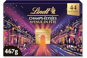 Lindt - Boîte CHAMPS-ÉLYSÉES Édition Avenue en Fête - Assortiment de Chocolats au Lait, Noirs et Blancs - Pralinés, Croustillants et Onctueux - Idéal pour Noël, 467g