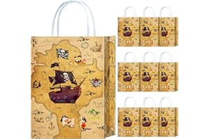 OMZSXK 10 Stück Piraten Party Taschen,Piraten Geschenktüten Papiertüten mit Henkel,Piratenschiff Geburtstag Geschenktaschen,Pirate Papier Gastgeschenke Tüten Piratenparty Mitgebseltüten