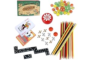 GOTHINK 6-in-1 Classic Games Set, Double 6 Dominoes, Pick Up Sticks, Playing Card, Marbles, Jacks, YO-YO Board Games for Kids Families Classroom Party Birthday