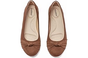 Veittes Women's Wide Width Flats Shoes - Ladies Cute Round Toe Slip-on Fashion Bow Ballet Shoes.