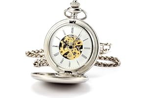 ManChDa Loupe spéciale Montre de Poche Chasseur de moitié Chiffres Romains Cuivre Vieilli Fob pour Les Hommes Femmes Pendentif avec chaîne + Coffret