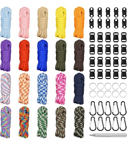 Aufodara 10 Stuks Paracord Set – 3 Meter Koorden In 10 Kleuren + 14 Gespen – DIY Armbanden, Sleutelhangers En Outdoor Knutsels
