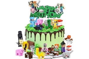 YEAHBOOM 18 Stück Pixe Figuren Tortendeko,Pixel Tortendeko Jungen,Mini Figurines Cake Toppers,Video Game Kuchen Deko Kindergeburtstag,Happy Birthday Topper für Kinder Geburtstag Party