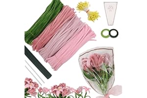 Giznzg Pfeifenreiniger Blumen Set,Pipe Cleaner Flower Set for Crafts,Pfeifenputzer Zum Basteln Blumen Mit Geschenkband Blumenstempel Blumeneinwickelpapier für Blumenstrauß DIY Basteln (4 Farben)