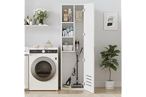 MSFE Armario Escobero Multiusos,40 cm de Ancho,con Estantes y Barra,Ventilación,Estrecho,Armario para Escobas Madera para Productos de Limpieza,Escobas y Aspiradora,160 * 40 * 30CM