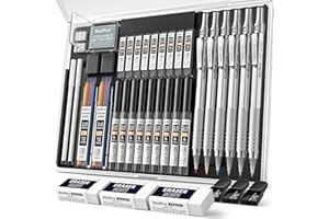 Nicpro 35 Pezzi Matite Meccaniche Set con Custodia, Artistiche Portamine 0.5, 0.7, 0.9 mm & 3 Portamine 2mm con 20 tubi Ricariche di Piombo(HB 2H 2B 4H 4B 6B Colori) per Schizzi e Disegni Scrittura