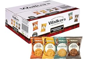 WALKERS Walker's Shortbread Twin Pack Assorted Biscuits – Multipack with Golden Oat, Belgian Chocolate, Salted Caramel & Ginger, Traditional Scottish Recipe, 25g (100 x Twin Pack)