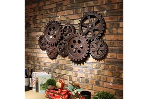 KEPMOGOH Vintage industriellt träkugghjul för hembar, väggdekoration i steampunk-stil, för bar/kontor/hus, 93×6×50 cm (F)