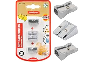 SET SACAPUNTAS 2 PCS DE ACERO Y UNA PIEZA ACERO DOBLE STARPLAST - Sacapuntas para todo tipo de lapices, hoja de metal, para lápices estándar y jumbo