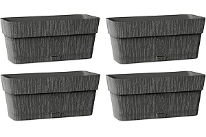 Kigima Plant Box Set of 4, 30 x 13 x 12 cm, Anthracite, Robust Plastic Flower Box for Balcony and Window Sill, Stylish Balcony Flower Box with Water Reservoir, Small Balcony Box for Flowers