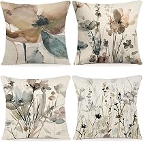 Federe Per Cuscini 40x40 Lino NIULAA – Set Da 4 Con Fiori Tropicali, Fenicotteri E Tucani – Decoro Divano Colorato
