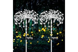 Ovker Luces solares de jardín al aire libre, luces solares de fuegos artificiales, 120 LED, 2 modos de iluminación, 40 cables de cobre, lámparas impermeables para jardín, patio, césped, camino,