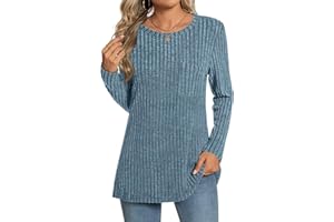 Bestbee Ladies Fall Long Sleeve Jumpers Crew Neck Tunic Dressy Sweater Shirts for Leggings Women's Casual Blouses