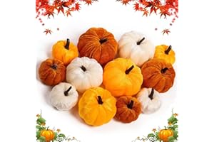 MAIBAOTEMBT Kürbis Herbst Dekorationen, 12 Stück Künstliche Kürbisse, Künstliches Herbst Kürbisse Dekoration, Halloween Samt Kürbis Set, Mini Kürbisse herbst Dekoration Draußen, für Thanksgiving, Halloween
