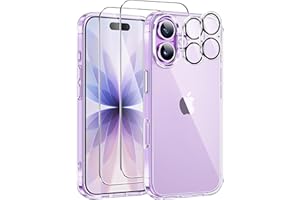 Guisessy Schutzhülle Kompatibel mit iPhone 17 Hülle mit 2 Stück Kameraschutz und 2 Stück Schutzfolie PC Kratzresistente Rückseite Schutz Stoßfest Handyhülle, Transparent
