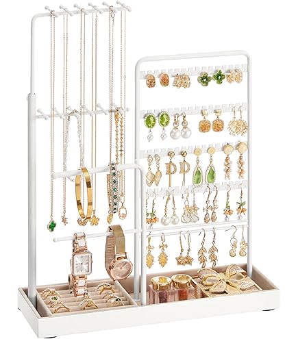 Kezidhp 3-laags sieradenstandaard met afneembare T-stangen, fluwelen sieradenorganizer voor armbanden, kettingen, horloges en ringen, beige sieradenopberger Kezidhp 3-laags sieradenstandaard met afneembare T-stangen, fluwelen sieradenorganizer voor armbanden, kettingen, horloges en ringen, beige sieradenopberger