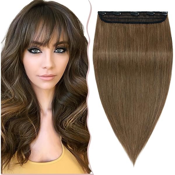 Haarverlängerung Zum Anklippen – 45 Cm, 50 G, #06 Hellbraun, Aus 100% Echthaar, Mit 5 Clips