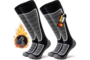 Stoeury 2 Paar Merinowolle Skisocken Herren Damen, Gepolsterte Skisocken, Bequeme Snowboard Socken, Warme Skistrümpfe, Thermosocken Wintersocken für Skifahren, Lange Skitouren, Langlauf, Snowboarden