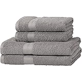 Amazon Basics Asciugamano da bagno e 2 per le mani che non sbiadiscono, 4 unità, 2 Corpo & 2 Mani, 140 x 70 cm, Grigio