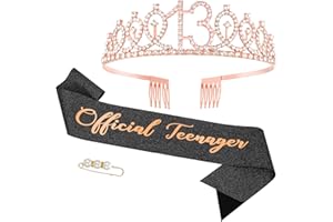 Fanshiontide 13.Geburtstag Schärpe und Geburtstagskrone,Roségold 13 Krone Strass Tiara & Official Teenager Geprägter für 13 Geburtstag Mädchen Alles Gute zum 13. Geburtstag Party Deko Supplies