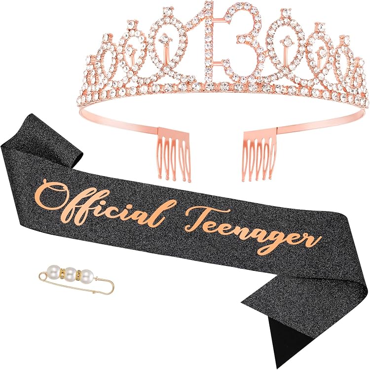 Geburtstags-Schärpe & Strass-Tiara Set Für Mädchen – Roségold Krone Mit Clip & Verstellbarer Diadem