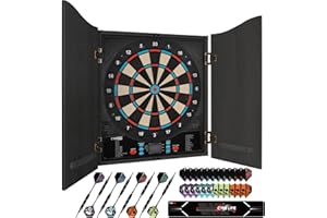 CyeeLife Diana electrónica de Dardos con gabinete de Madera, máquina de Dardos electrónica, Diana con 34 Juegos y 355 Variantes, Modo para 8 Jugadores, Pantalla LED