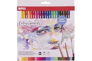 APLI 18913 - Confezione da 24 matite colorate acquerellabili con pennello incluso