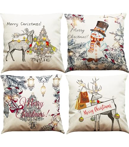 PIujsym Kissenbezug Weihnachten 45x45cm - Baumwolle Leinen Kissenhülle