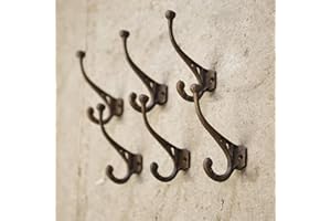 MARCO PAUL INTERIORS Marco Paul 6pc Coat Hooks for Hanging Heavy Duty Cast Iron Easy to Install Coat Hooks Wall Mounted with Included Screws Bronze Rustic Door Hook Perfect for Walls Doors Wardrobe