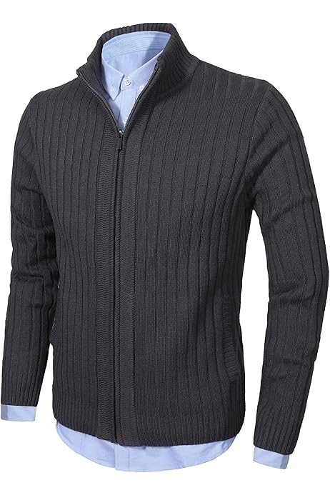KUDORO Heren gebreid vest dik fleece gevoerd hoodie trui middenlange winter gebreide kleding winterjas, Zwart, L