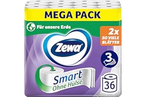 ‎ZEWA Zewa Smart Toilettenpapier Ohne Hülse, Großpackung Mit 36 Rollen (9 x 4 x 300 Blatt)
