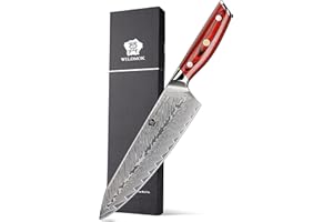 WILDMOK Cuchillo Chef Damasco Cuchillo Gyuto Profesional 21 cm Cuchillo de Cocina Japonés Multifunción en Acero Super VG10 con Mango Completo G10
