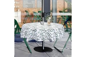 Qucover Nappe d'extérieur en polyester à motif de feuilles - Nappe ronde avec trou de parasol et fermeture éclair - Pour table de jardin, barbecues, réunions de famille, fêtes - 180 cm