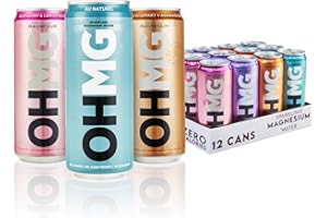 OHMG Sparkling Magnesium Water Variety Pack - 12 x 330ml cans | Zero-Calorie Magnesium Drink Featuring Magnesium Glycinate, Citrate & Malate | Sugar-Free, 100mg of Essential Magnesium Supplement