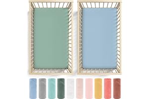 Bunnyjik 2 x Cot Bed Sheets 120x60 Fitted - 100% Pure Cotton Soft Baby Cot Sheets - Combed jersey Cotton - 20cm Deep Cot Bed Fitted Sheet – Cotbed fitted Sheet 120x60 Green + Ice Blue