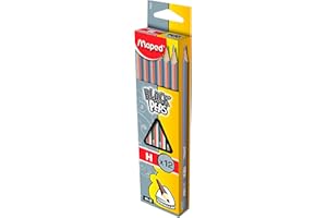 Maped - Crayons Graphite H Black’Peps - Crayons à Papier en Bois - Forme Triangulaire Ergonomique - Boîte de 12 Crayons Papier H - Gris